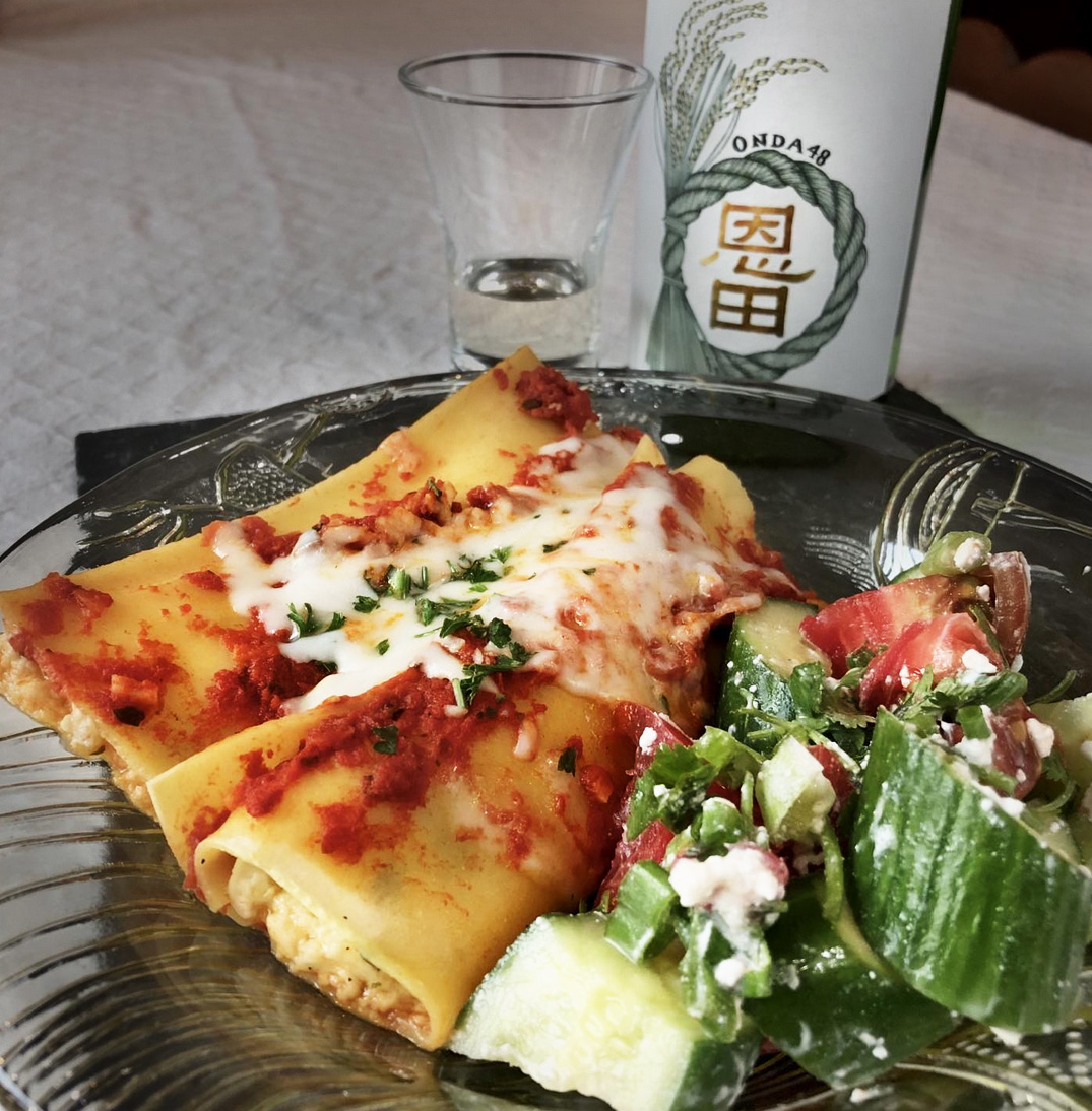 Spinach Manicotti with Onda 48 Junmai Daiginjo sake